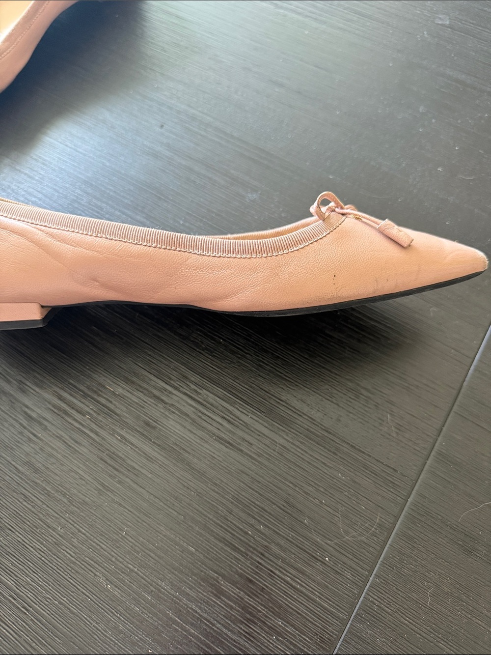 Prada Nude Pink Pointed-Toe Leather Ballet Flats with Bow Accent - Picture 8 of 11